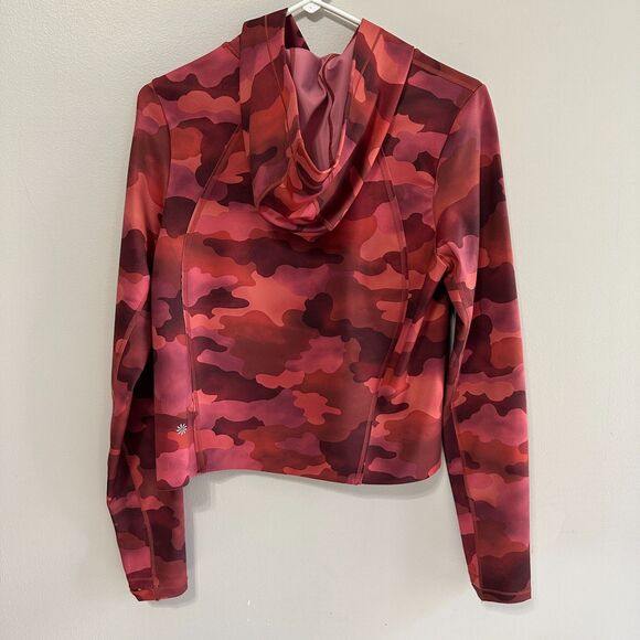 Athleta Womens Pinnacle Cropped Hoodie Red Mantra Camo Small Sweatshirt Pullover - Picture 3 of 3